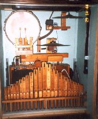 Left cabinet with Chinese Gong and Crash Cymbal, Celeste and Wooden Flutes.